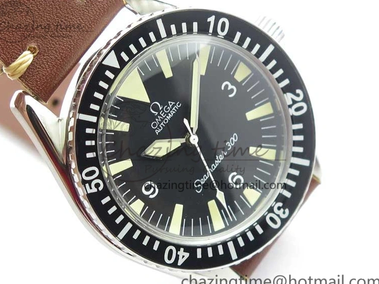 1219 Vintage Seamaster 300 No Date SS B12 Black Dial On Brown Leather Strap A2836 (Free Nylon Strap) Comfortable 7912